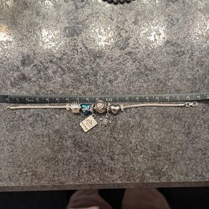 Sterling Silver cable Charm Bracelet with 6 charms